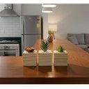 Ver imagem 6 de Kit 3 Vasos Decorativos Cubos de Madeira Pinus Suculentas Plantas Artificiais