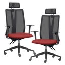 Ver imagem 1 de Kit 2 Cadeiras Escritório Giratória Presidente Flow F02 Base Preta Sintético Vermelho - Lyam Decor