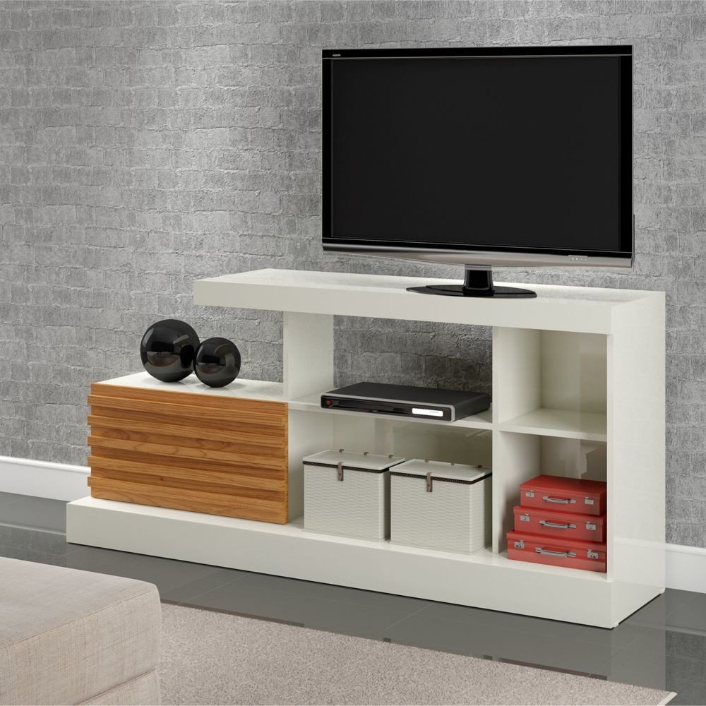 Rack Bancada 1,80 MDF Off White com Freijó - Dalla Costa - Rack