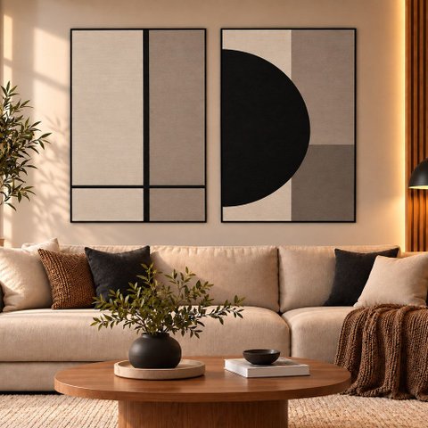 Quadro Decorativo Abstrato Duo Elegance Moldura Filete:Moldura Preta/60x90