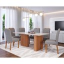 Ver imagem 2 de Mesa de Jantar Tampo de Vidro Off White Ester 1,80 com e 6 Cadeiras Paola Cinamomo/madeira/linho