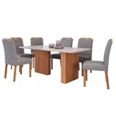 Ver imagem 1 de Mesa de Jantar Tampo de Vidro Off White Ester 1,80 com e 6 Cadeiras Paola Cinamomo/madeira/linho