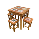Ver imagem 1 de Mesa em Madeira de Demolição 70 X 70 com 4 Banquinhos de Ladrilho Hidráulico Variados