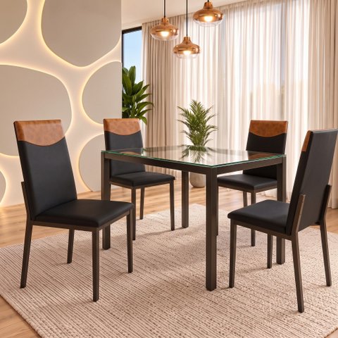 Kit de 2 Cadeiras Estofada para Mesa Jantar Cozinha Moderna - Preto