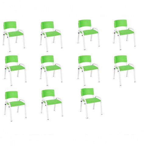 Kit 11 Cadeira Iso Infantil Creche, Base Branco Verde Claro