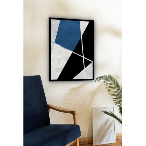 Quadro Decorativo Abstrato Mármore Prata Preto - 70x50cm:moldura Preta