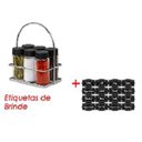 Ver imagem 2 de Porta Tempero Condimento 6 Potes Vidro Tampa Dosadora Suporte Cromado com Alça Organização Cozinha