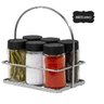 Porta Tempero Condimento 6 Potes Vidro Tampa Dosadora Suporte Cromado com Alça Organização Cozinha - 1