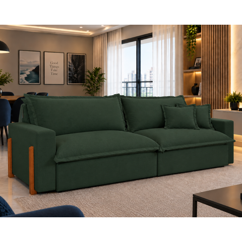 Sofá Cama, Retrátil e Reclinável Dubai, Tecido Linho, Molas Ensacadas, 2,30m.