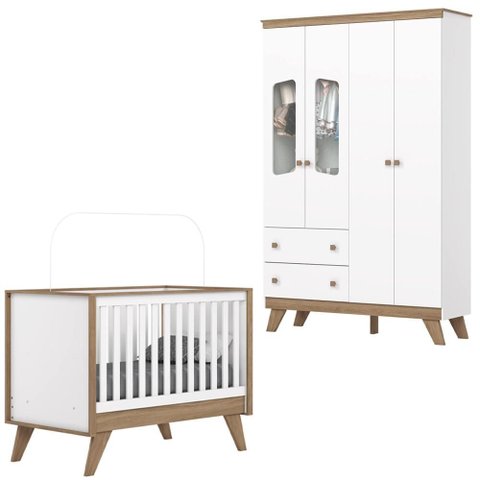 Berco Mini Cama e Guarda Roupa 4 P 2 G Confete Branco Jequitiba Hp Henn