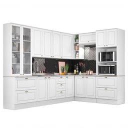 Cozinha Completa de Canto Americana 8 Peças com Cristaleira Branco - Móveis Henn - 1