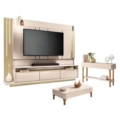 Home Theater Montane Off White Champanhe com Mesa de Centro Liz e Aparador Fiero Off White - Hb Mó
