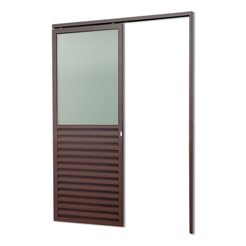Porta Correr Susp.Meia Veneziana Meia Vidro Dir L.25 Marrom Corten 210x90 Brimak