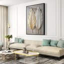 Ver imagem 1 de Quadro Decorativo Folhas Abstratas 3d Dourado Branco Sala Quarto Casa Escritório