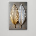 Ver imagem 3 de Quadro Decorativo Folhas Abstratas 3d Dourado Branco Sala Quarto Casa Escritório