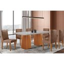 Ver imagem 1 de Conjunto: Mesa Sala Jantar Maldivas C/ Tampo Madeirado C/ Vidro Canto Curvo 180x90cm e 6 Cadeiras
