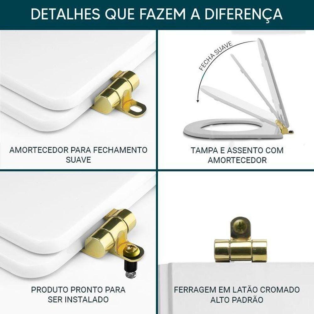 Tampa de Vaso Lento Preto P/louça Deca C/ferragem Dourada - 6