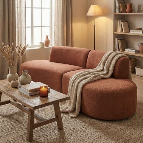 Sofá Orgânico Módulo Curvo Savana 02 Metros Boucle Terracota - Montanari'S Decor