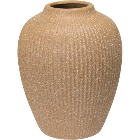 Vaso Decorativo de Cerâmica Bege 20x16x16cm Enfeite Sala Mesa Estante Aparador