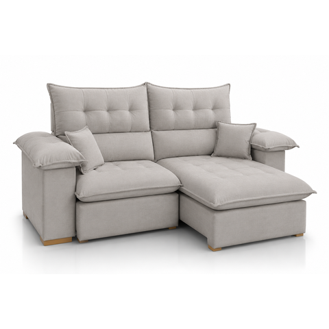 Sofá Garda Retrátil e Reclinável com Molas Ensacadas e Encosto em 5 Posições:Veludo Bege/2,90