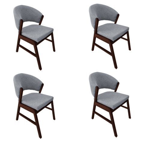 Kit 4 Cadeiras de Jantar Madeira Maciça Castanho Premium Débora Linho Cinza