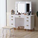 Ver imagem 2 de Penteadeira Camarim New Seul Branco com Banqueta Almofadada - Móveis Luapa