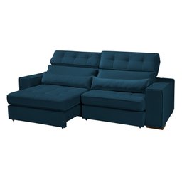 Sofá Londres Retrátil e Reclinável 2 Módulos Premium Veludo Azul 2,10m - 2
