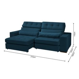Sofá Londres Retrátil e Reclinável 2 Módulos Premium Veludo Azul 2,10m - 4