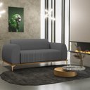 Ver imagem 2 de Sofá 2 Lugares para Sala de Estar Molino 150 Cm D02 Pés D'ouro Veludo Cinza C-317 - Lyam Decor