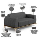 Ver imagem 4 de Sofá 2 Lugares para Sala de Estar Molino 150 Cm D02 Pés D'ouro Veludo Cinza C-317 - Lyam Decor