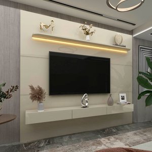 Painel para Tv até 85 Polegadas Royal 3 Gavetas 100% Mdf com Led Off White - Gelius