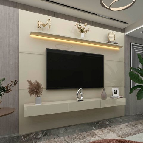 Painel para Tv até 85 Polegadas Royal 3 Gavetas 100% Mdf com Led Off White - Gelius