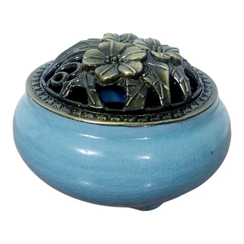 Incensario Turíbulo de Metal Porcelana 7 Cm Defumador Azul