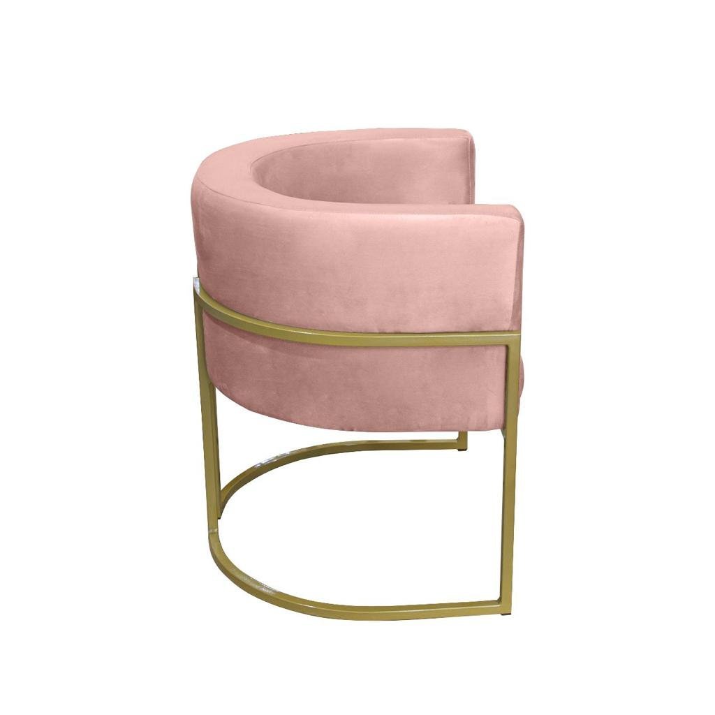 Poltrona para Sala Decorativa Luna Base Ferro Dourado Veludo Rosa Visan Estofados - 4