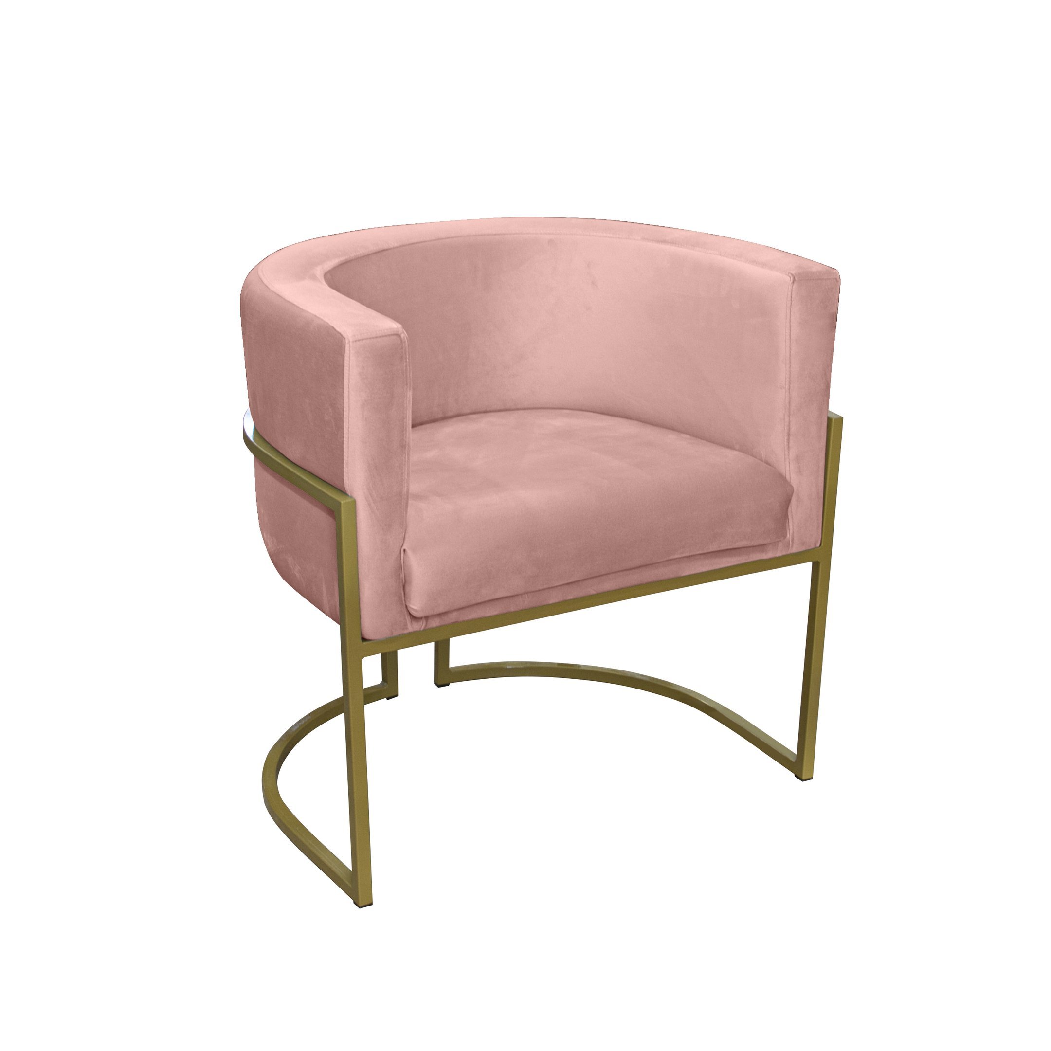 Poltrona para Sala Decorativa Luna Base Ferro Dourado Veludo Rosa Visan Estofados - 5