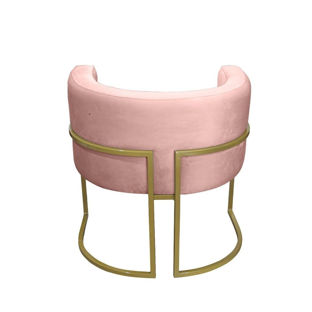 Poltrona para Sala Decorativa Luna Base Ferro Dourado Veludo Rosa Visan Estofados - 3