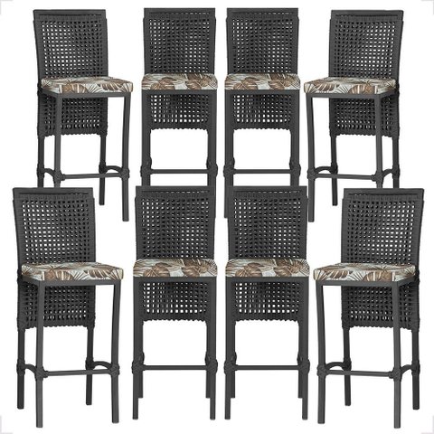 8 Banquetas em Alumínio Roma Preta Corda Náutica Tecido 6