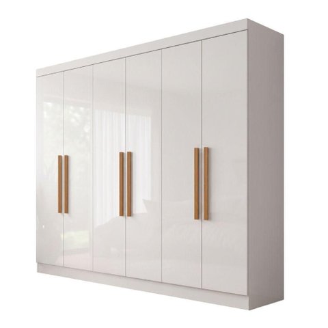 Guarda Roupa Casal Madrid 6 Portas de Bater 2 Gavetas MDP Branco Maxel Móveis