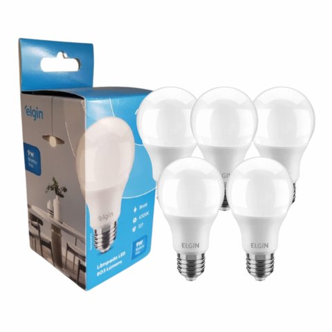 Kit 5x Lâmpadas Bulbo Led 9w Bivolt Branco Frio - Elgin