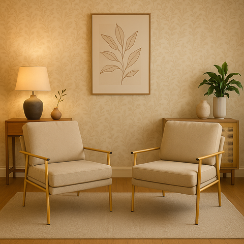 Kit 2 Poltronas Decorativas Mona Iron em Linho e Ferro Luxo:bege