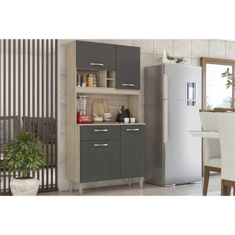 Kit de Cozinha Compacta Malta 4 Portas e 1 Gaveta 91cm Avena/grafito - Demóbile