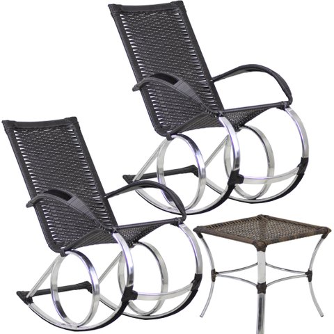Cadeiras de Balanço e Mesa de Centro para Área, Edícula, Jardim e Decoração Fibra Sintética Trama Or
