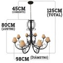 Ver imagem 2 de Pendente de Ferro Artesanal de Teto 8 Lampadas com Cúpulas de Algodão Libertas Rosas Artesanato Roco