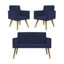 Ver imagem 1 de Kit Namoradeira + 02 Poltronas Decorativas Nina Cor:Azul Marinho