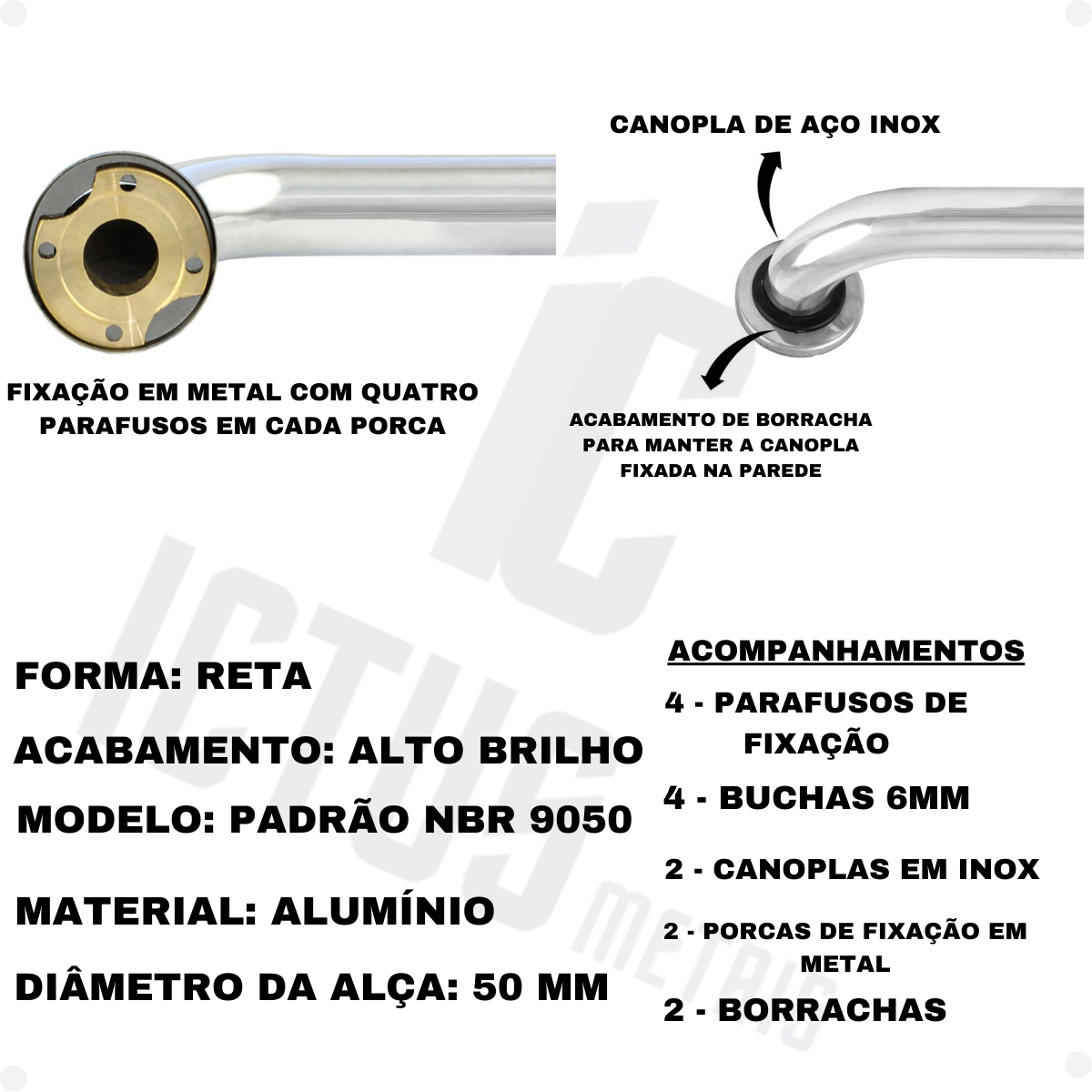 Barra de Apoio 30 Cm Alça Banheiro Corrimão Suporte Prateado Único - 5