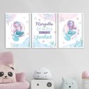 Ver imagem 2 de Kit 3 Quadros Menina - Sereias Sonhos 33x24cm - com Vidro:moldura Branca