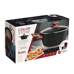Caçarola Euro Antiaderente com Tampa - Preta 4l 22cm Colorstone Wooden - 3