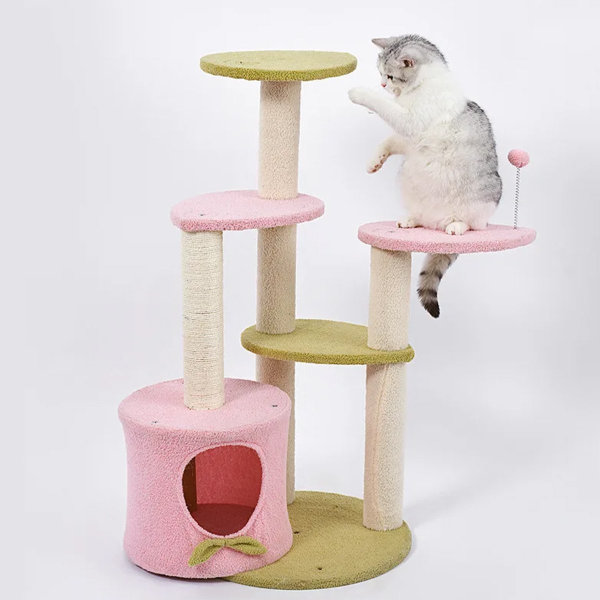 Arranhador de Gato Felino Pet Torre 5 Modos Casinha Brinquedo Descanso Sisal Escala Macio Confortave - 16