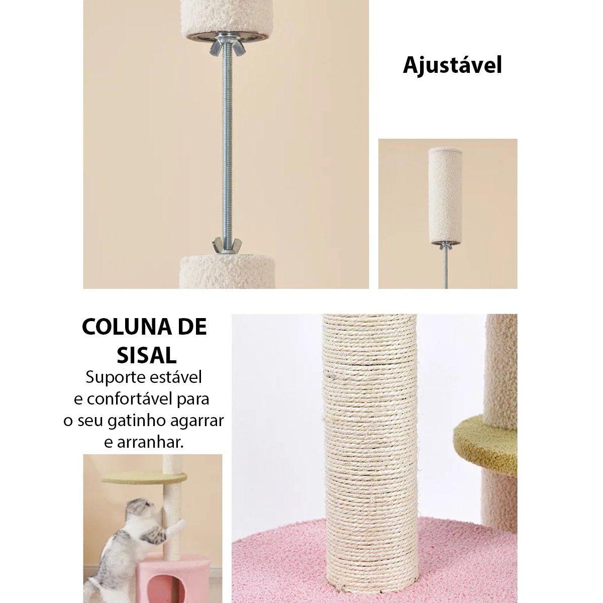 Arranhador de Gato Felino Pet Torre 5 Modos Casinha Brinquedo Descanso Sisal Escala Macio Confortave - 17