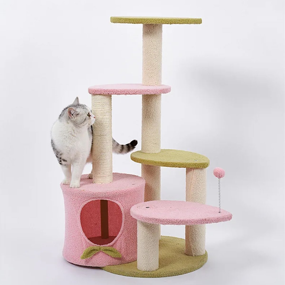 Arranhador de Gato Felino Pet Torre 5 Modos Casinha Brinquedo Descanso Sisal Escala Macio Confortave - 14